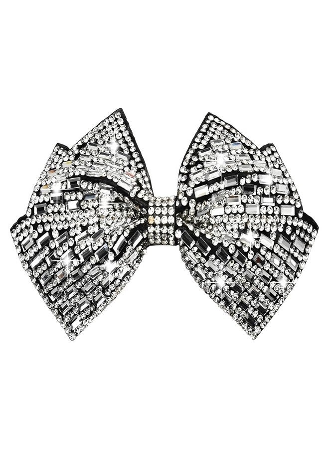 Kefley Rhinestone Bow Hair Barrette Bling Bowknot Clips Hairpin Silver White Crystal Barrettes Decorative Ponytail Holders Glittering Rhinestone Hair Bows Metal French Barrette - Image 1